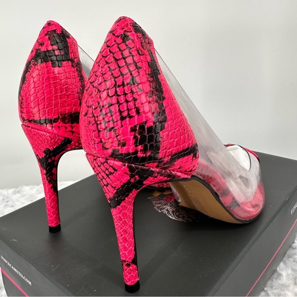 NIB Vince Camuto Neon Pink Snake Print Vinyl Clear Heels - Picture 5 of 7